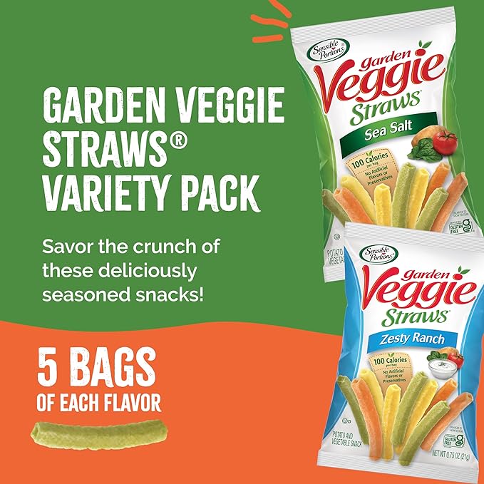 Veggie Straws Multi-Pack, Sea Salt and Zesty Ranch Flavor, Gluten-Free Chips