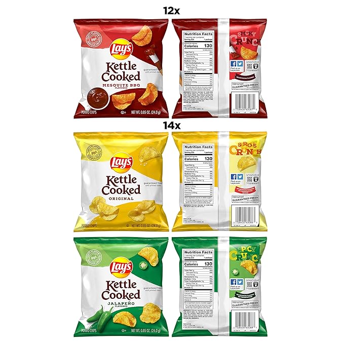 Kettle Cooked Potato Chips, Variety Pack, 0.85 Ounce (Pack of 40)