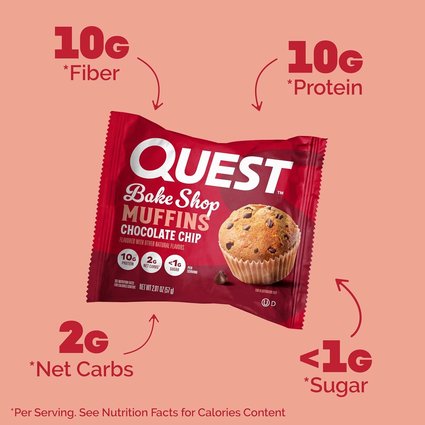 Quest Bake Shop, Chocolate Chip Muffins, High protein, low sugar