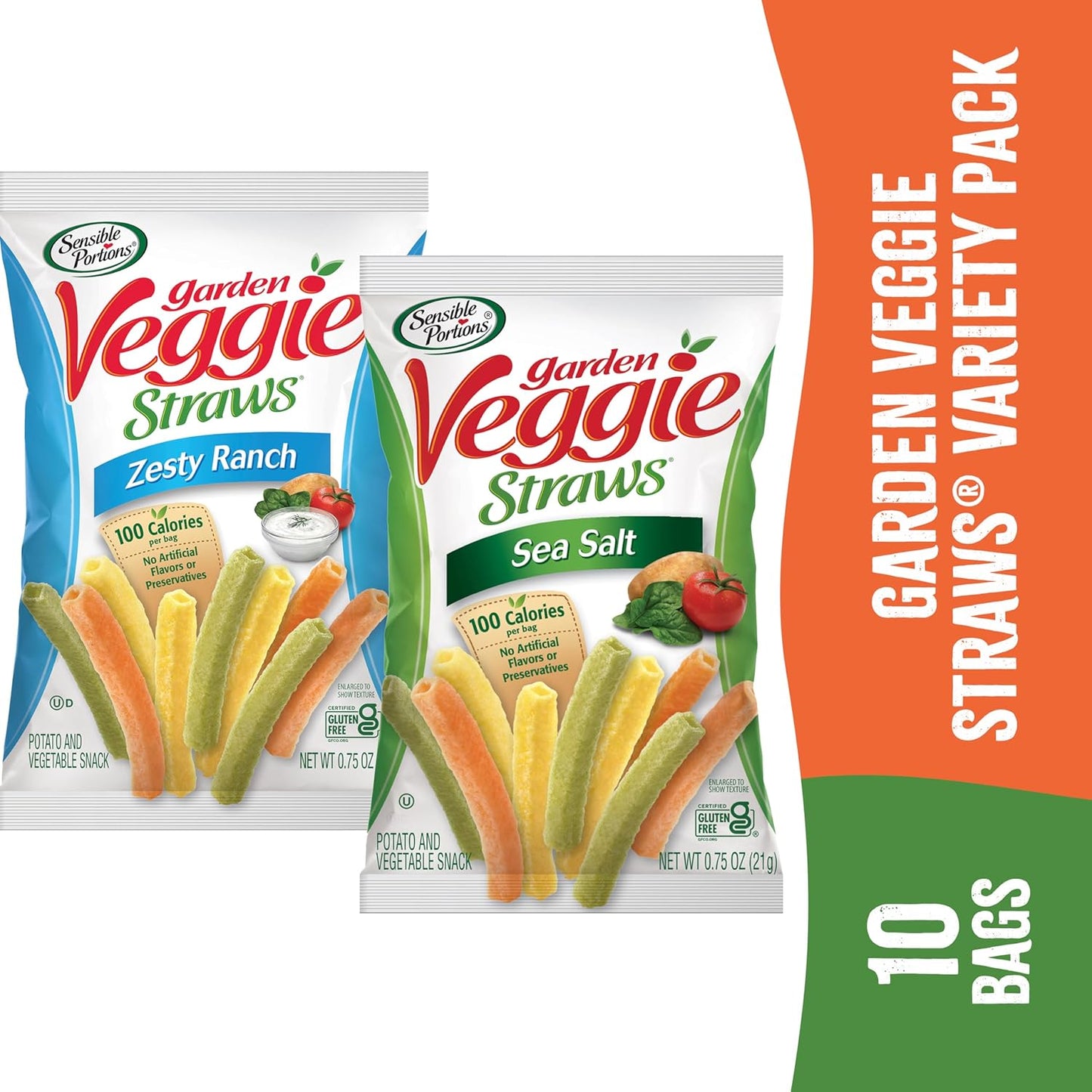 Veggie Straws Multi-Pack, Sea Salt and Zesty Ranch Flavor, Gluten-Free Chips