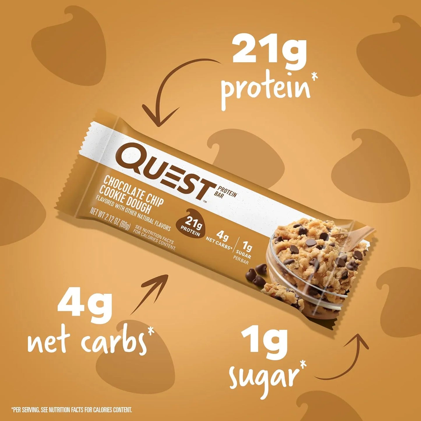 Quest Nutrition Chocolate Chip Cookie Dough Protein Bars, High Protein, low sugar