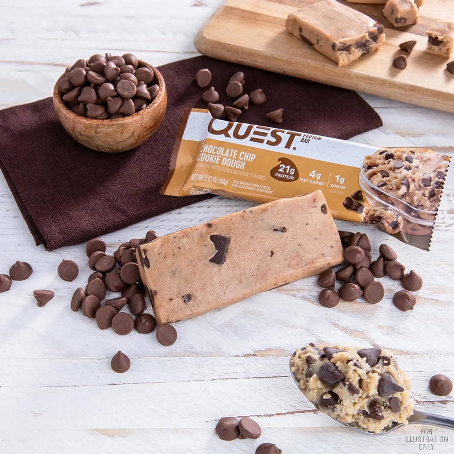 Quest Nutrition Chocolate Chip Cookie Dough Protein Bars, High Protein, low sugar