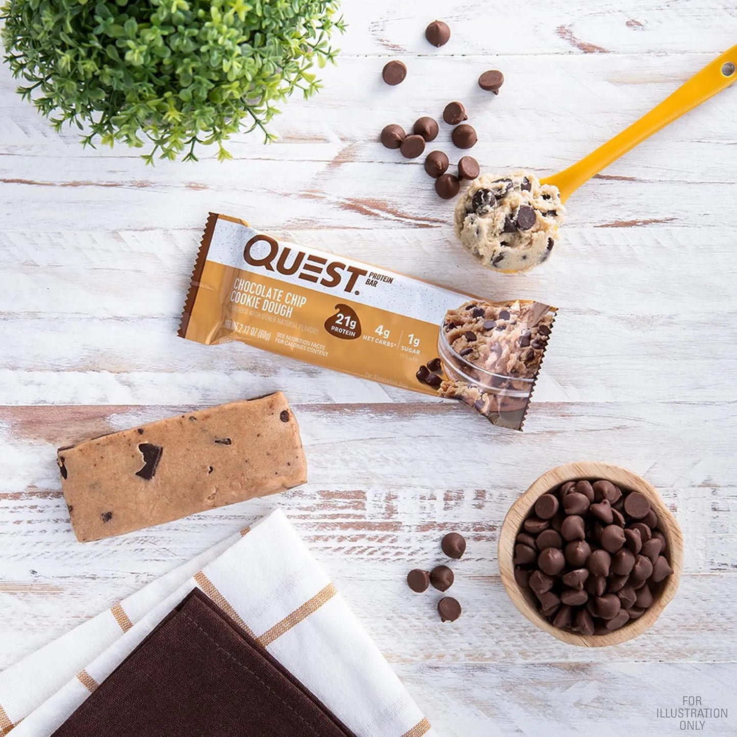 Quest Nutrition Chocolate Chip Cookie Dough Protein Bars, High Protein, low sugar